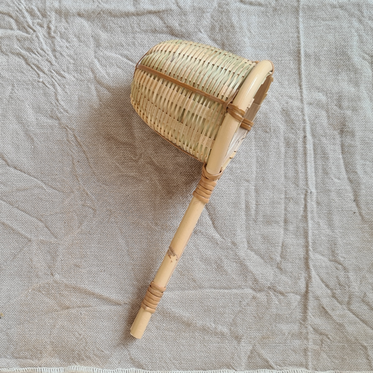 Natural, rattan, bamboo tea strainer with handle. Bucket style. Women. Natural colour. Hand woven. 